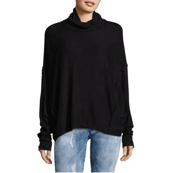 We The Free People Alameda Dolman Sleeve Turtleneck Top Black Medium H12840 - Picture 3 of 16